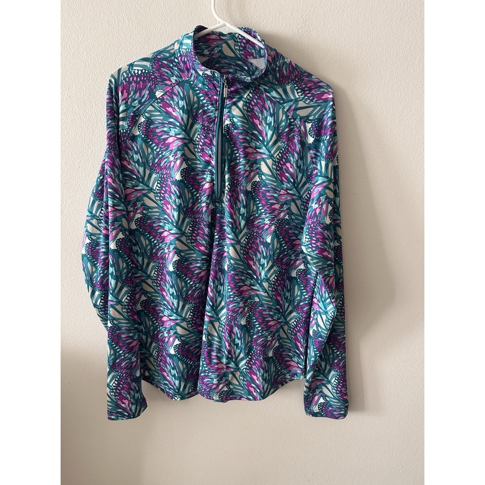 Pebble Beach Dry Luxe Performance 1/4 Zip Pullover Women XL Teal Purple Tropical